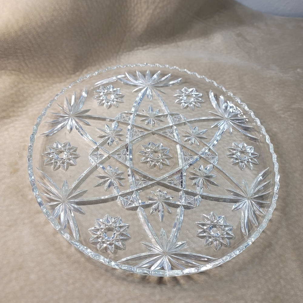 Vintage Anchor Hocking 13.5" Star of David Crystal glass Serving tray Cake Plate
